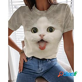 Womens T shirt 3D Cat Painting Cat 3D Animal Round Neck
