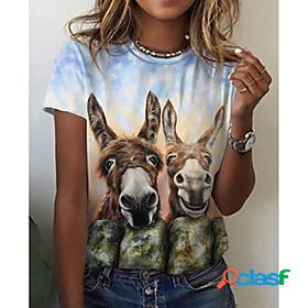 Womens T shirt 3D Printed Painting 3D Animal Round Neck