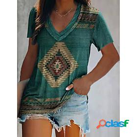 Womens T shirt Abstract Painting Geometric Ocean V Neck