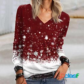 Womens T shirt Abstract Painting Graphic Snowflake V Neck