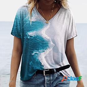 Womens T shirt Abstract Painting Ocean V Neck Print Basic