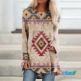 Womens T shirt Bohemian Theme Geometric Plaid Geometric
