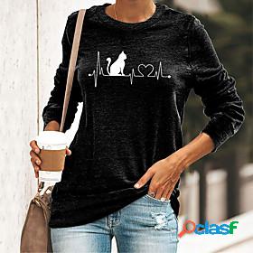 Womens T shirt Cat Painting Cat Animal Round Neck Print