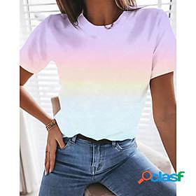 Womens T shirt Color Gradient Tie Dye Printing Round Neck