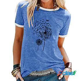 Womens T shirt Dandelion Patchwork Print Round Neck Tops