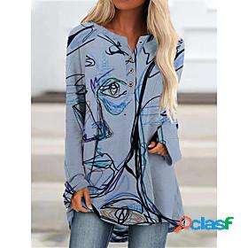 Womens T shirt Dress Portrait Long Sleeve Portrait V Neck