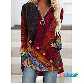 Womens T shirt Dress Tunic Long Sleeve Bohemian Style Round