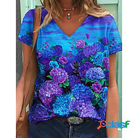 Womens T shirt Floral Theme 3D Printed Painting Floral 3D V