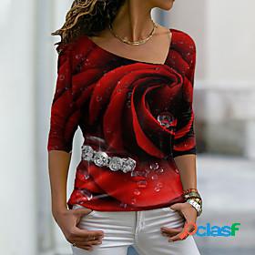 Womens T shirt Floral Theme 3D Printed Valentines Day Floral