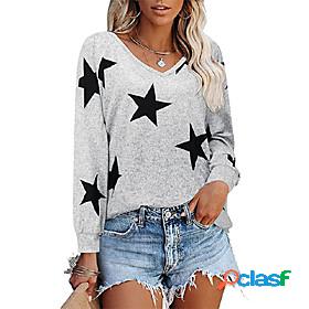Womens T shirt Geometric Painting Geometric Star V Neck