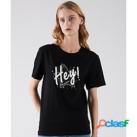 Womens T shirt Letter Round Neck Basic Tops Khaki Green