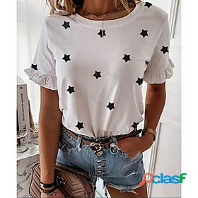 Womens T shirt Painting Star Round Neck Ruffle Print Basic