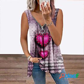 Womens Tank Top Vest Heart V Neck Flowing tunic Quarter Zip