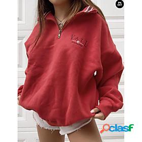 Womens Text Pullover Sweatshirt Quarter Zipper Hoodie