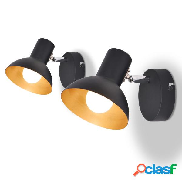 vidaXL Applique 2 pz per 2 Lampadine E27 Nero e Oro