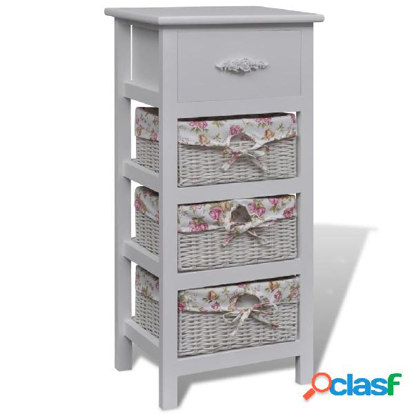 vidaXL Armadietto con 1 Cassetto e 3 Cestini Bianco in Legno