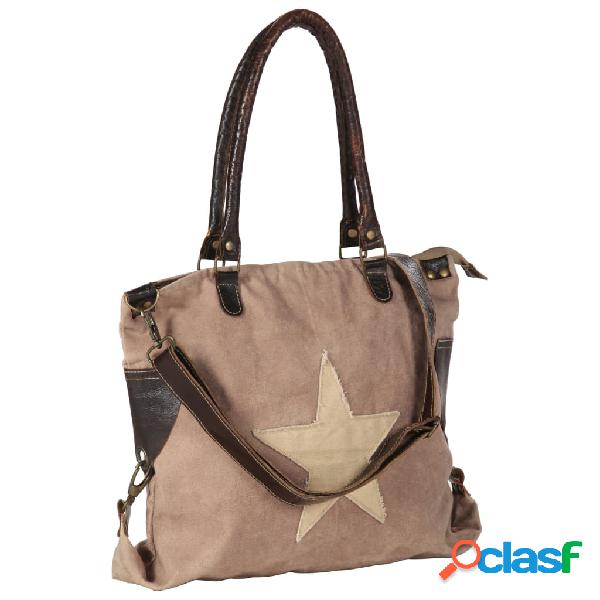 vidaXL Borsa Shopper Marrone 41x63cm in Tela e Vera Pelle