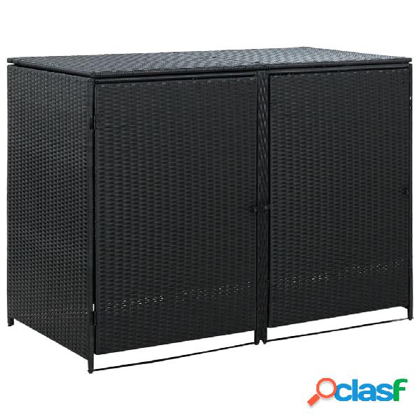 vidaXL Copribidone Doppio per Spazzatura Polyrattan Nero