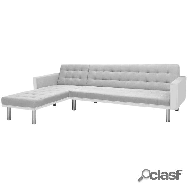 vidaXL Divano Letto ad Angolo Tessuto 218x155x69 cm Bianco e