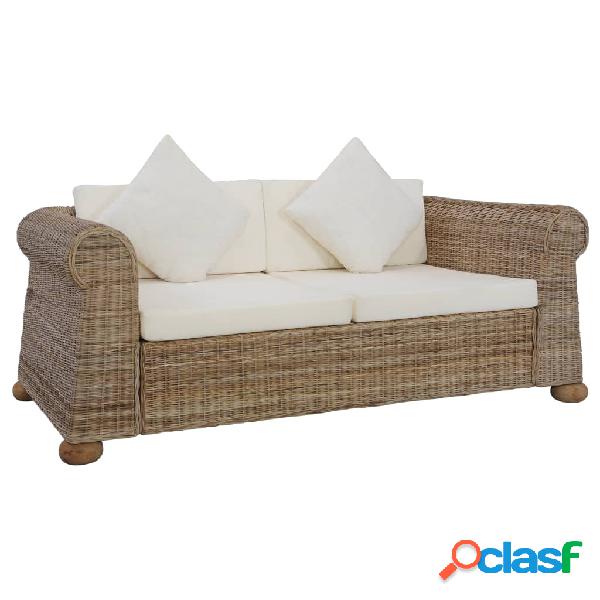 vidaXL Divano a 2 Posti con Cuscini in Rattan Naturale