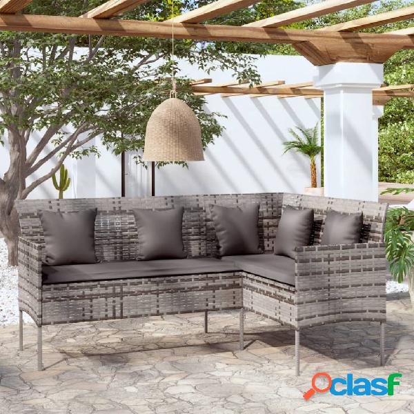 vidaXL Divano a Forma di L con Cuscini in Polyrattan Grigio