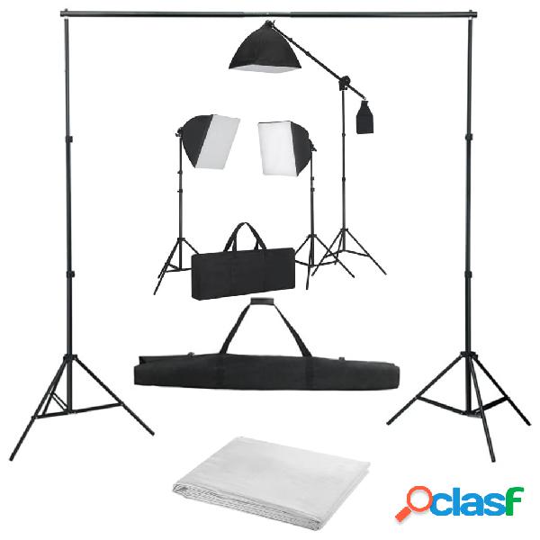 vidaXL Kit Studio Fotografico con Luci Softbox e Fondale