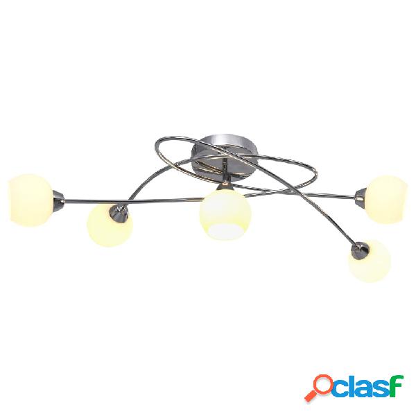 vidaXL Lampadario con Paralumi Rotondi Ceramica Bianca 5