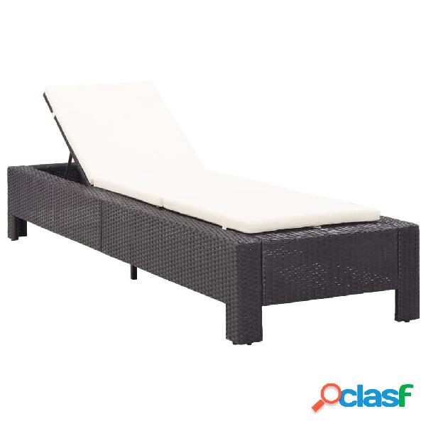 vidaXL Lettino Prendisole con Cuscino Nero in Polyrattan