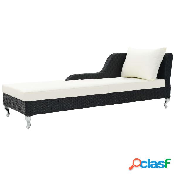 vidaXL Lettino Prendisole con Cuscino in Polyrattan Nero