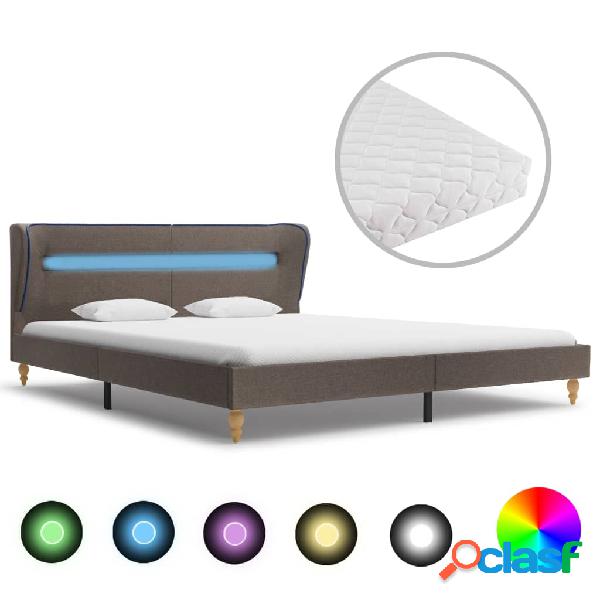 vidaXL Letto con LED e Materasso Tessuto Grigio Talpa