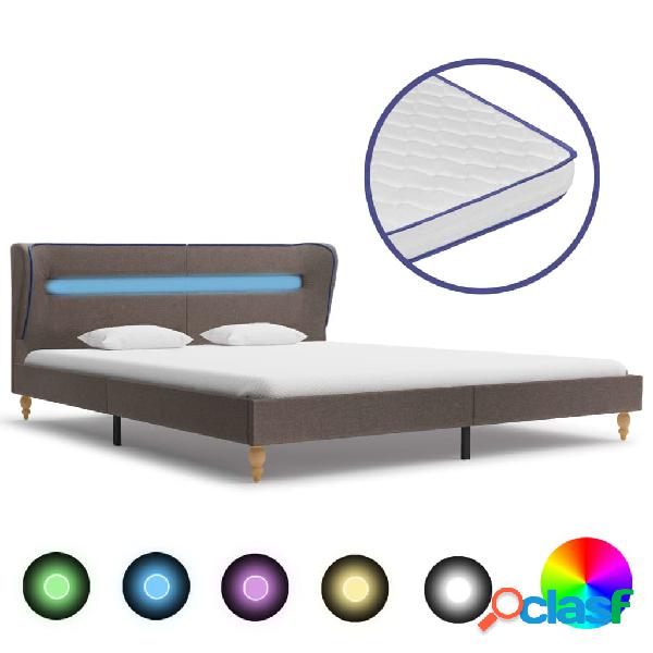 vidaXL Letto con LED e Memory Foam Tessuto Grigio Talpa