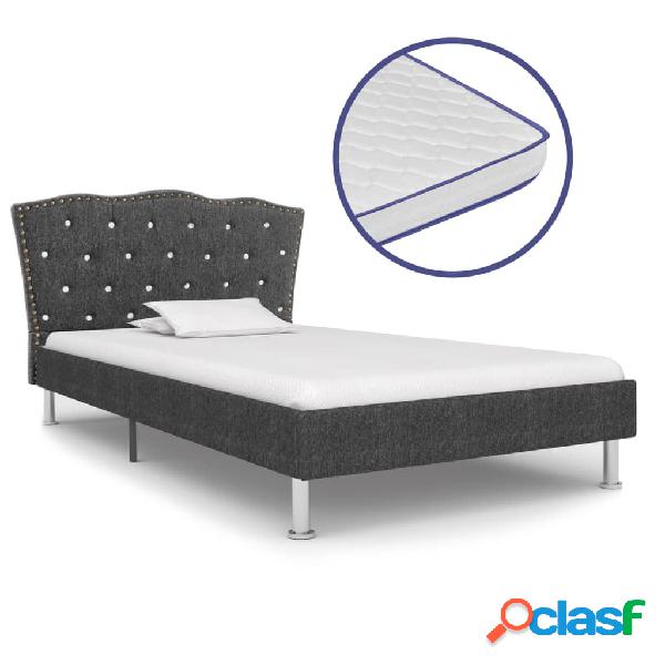 vidaXL Letto con Materasso Memory Foam Tessuto Grigio Scuro