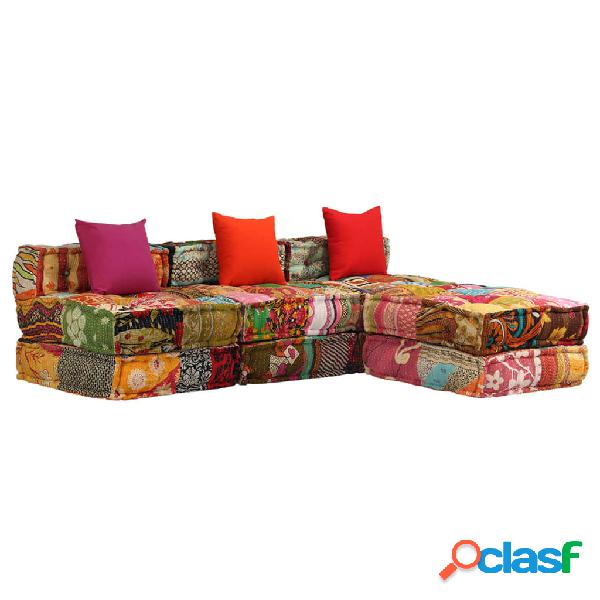 vidaXL Pouf Modulare a 3 Posti in Tessuto Patchwork
