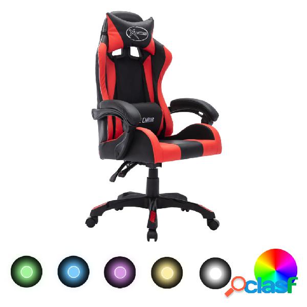 vidaXL Sedia da Gaming con Luci a LED RGB Rossa e Nera in