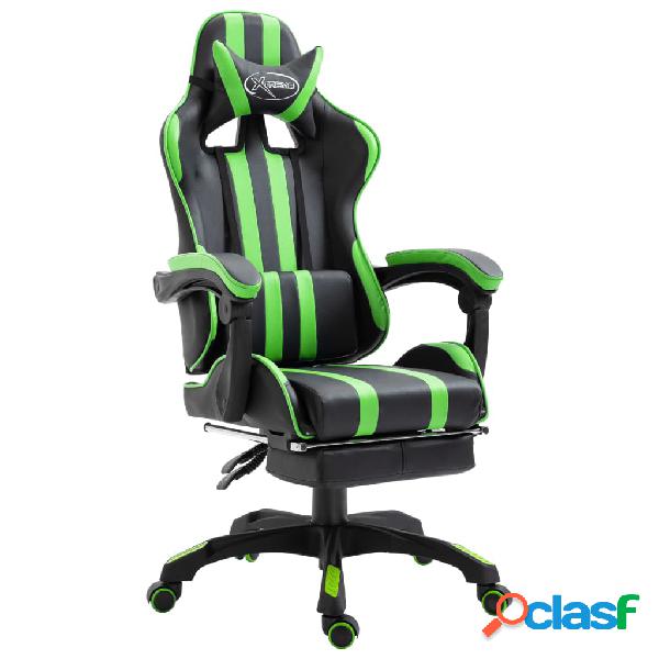 vidaXL Sedia da Gaming con Poggiapiedi Verde in Similpelle