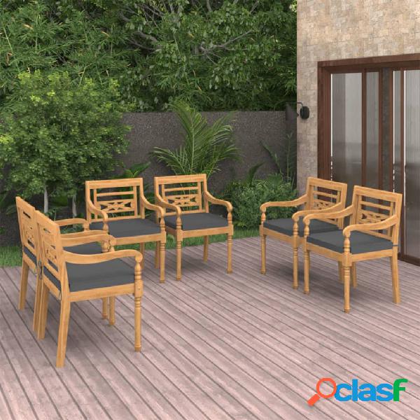 vidaXL Sedie Batavia con Cuscini 6 pz in Legno Massello di