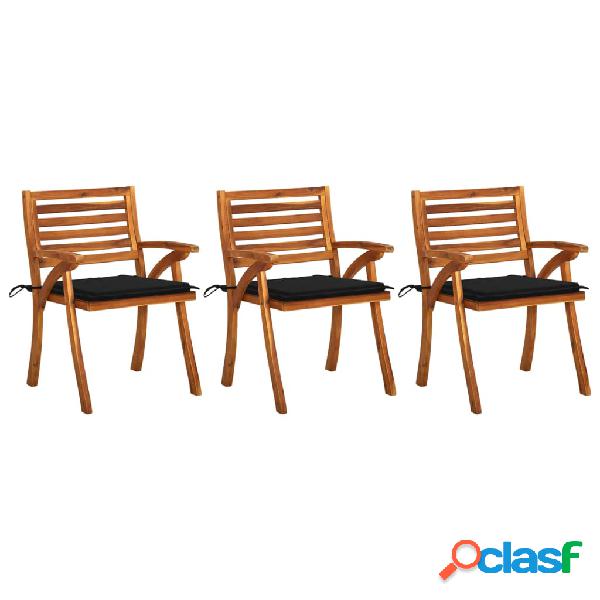 vidaXL Sedie da Pranzo da Giardino con Cuscini 3 pz Massello