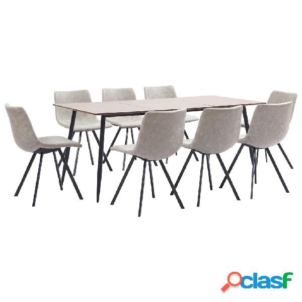 vidaXL Set Sala da Pranzo 9 pz in Similpelle Grigio Chiaro