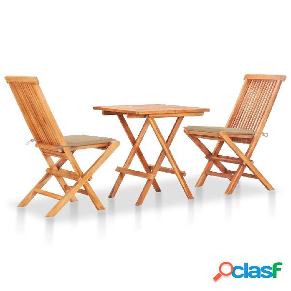 vidaXL Set da Bistrot 3 pz con Cuscini Beige in Legno