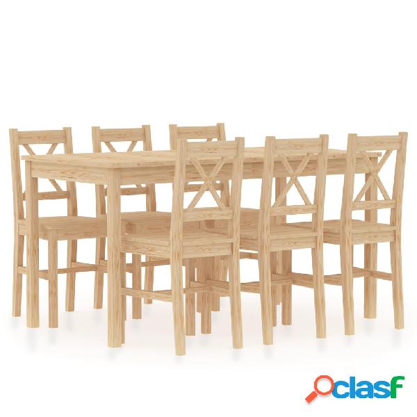 vidaXL Set da Pranzo 7 pz in Legno di Pino