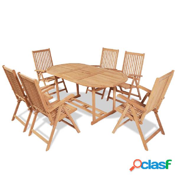 vidaXL Set da Pranzo da Giardino 7pz Sedie Pieghevoli