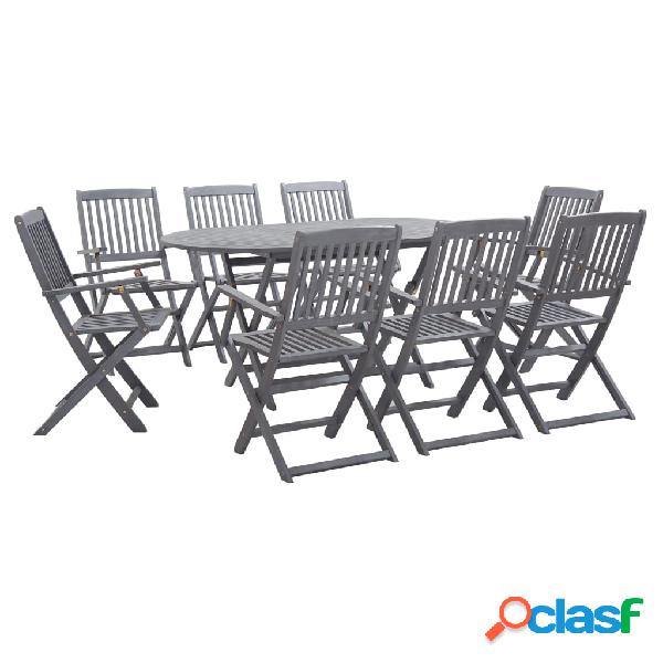 vidaXL Set da Pranzo per Giardino 9 pz Legno Massello di