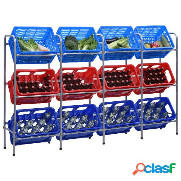 vidaXL Supporto con Ripiani per 12 Casse Argento 190x33x116