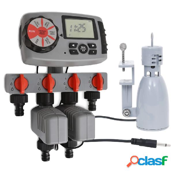 vidaXL Timer Automatico Irrigazione a 4 Vie e Sensore di
