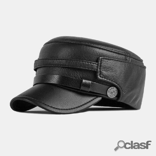 Berretti da uomo Cadet Army Cap in pelle PU tesa curva