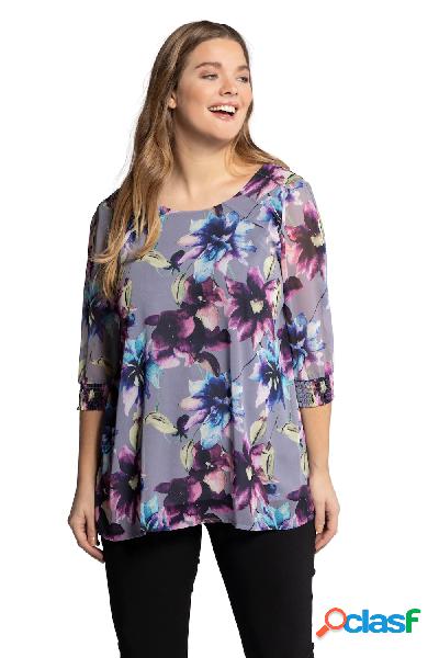 Blusa a doppio strato in chiffon con top in jersey e maniche