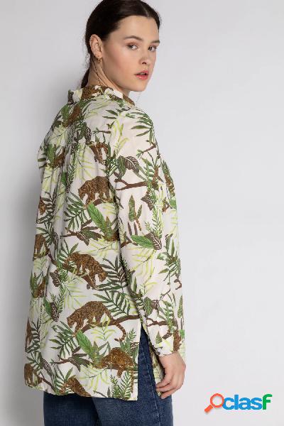 Blusa squadrata con colletto da camicia, maniche lunghe e