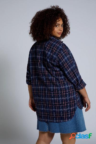 Camicia oversize a quadri con maniche lunghe, Donna, Blu,