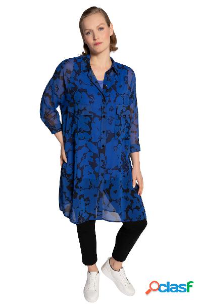 Camicia oversize con design floreale e maniche a 3/4, Donna,