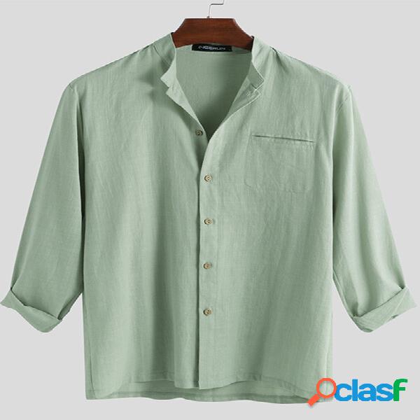 Camicie casual tinta unita con tasca in cotone 100% moda